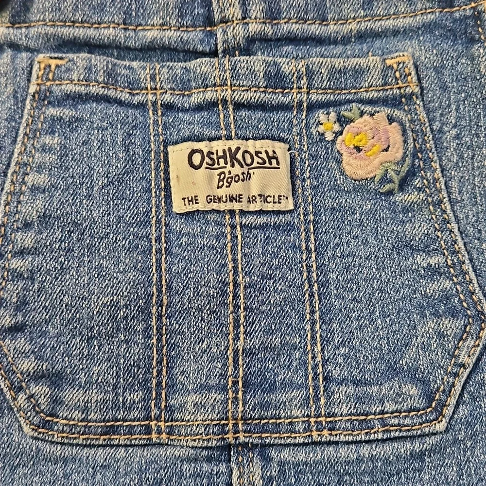 Vintage OshKosh B'Gosh Kids Overalls Size 4T Blue Denim Floral Embroidery